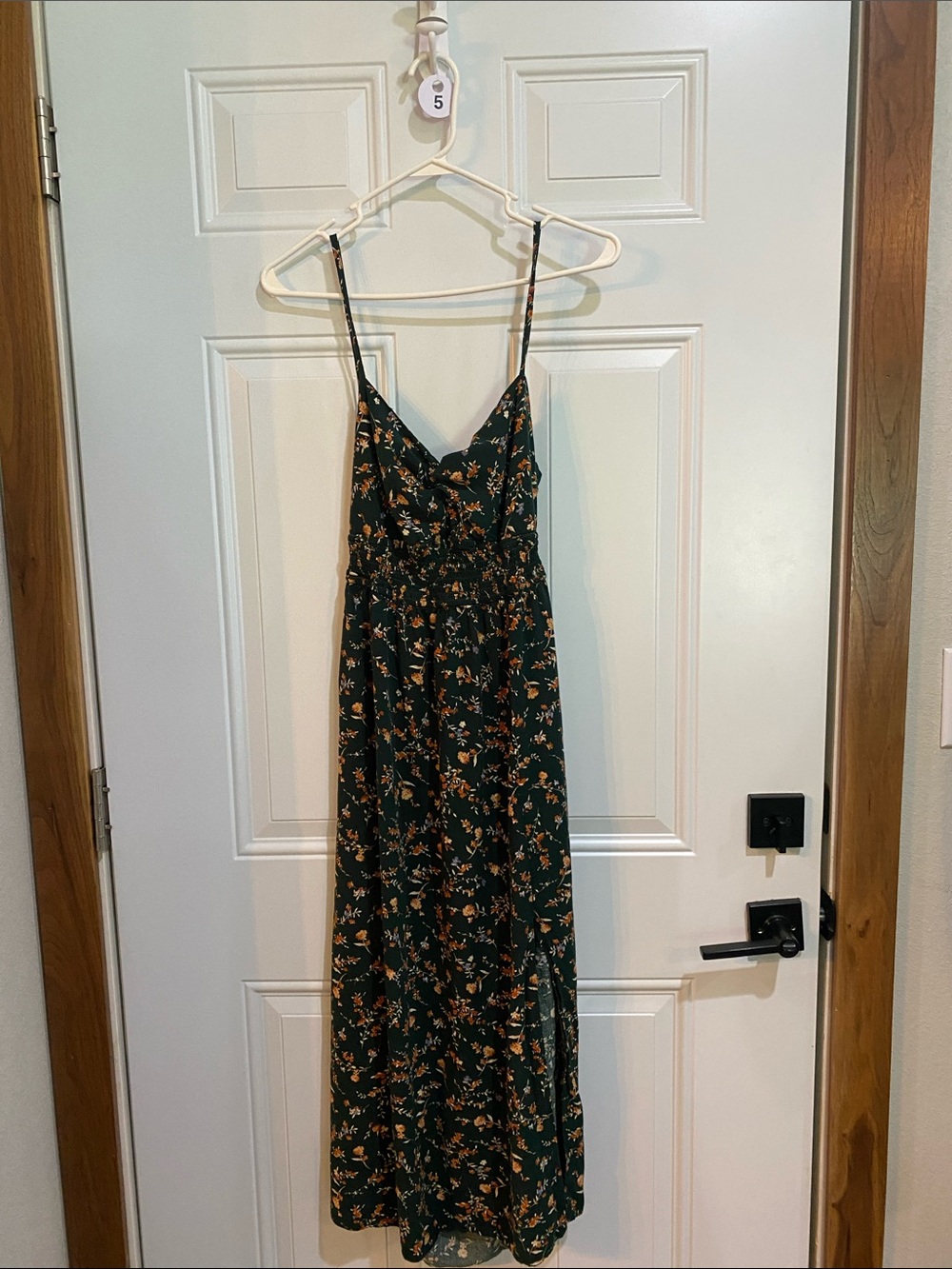 Forest Green Floral Maxi Dress with Spaghetti Straps